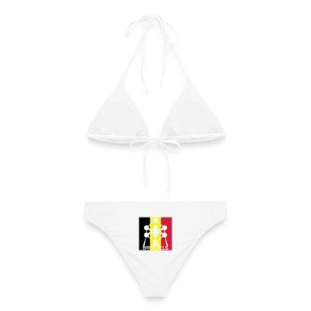 Brussels Atomium – Icône du Carré du Drapeau belge - Bikini femme - blanc - Dos - AI Model Female 172 dark (172cm)