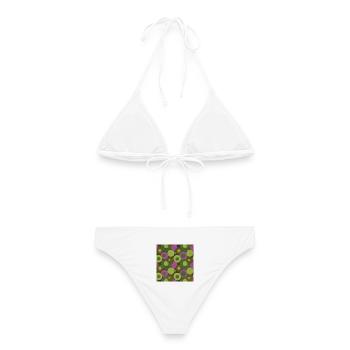 Motif de cercles pop-art des années 60-70 - Bikini femme - blanc - Dos - AI Model Female 172 dark (172cm)