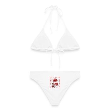 Japan Blume Rote Lilie  - Frauen Bikini - Weiß - Hinten - AI Model Female 172 dark (172cm)