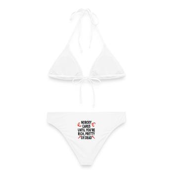 Rich Pretty Or Dead - Dark Humor - Meme - Frauen Bikini - Weiß - Hinten - AI Model Female 172 dark (172cm)