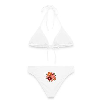 Retro Blumen – Flower Power in Orange und Rosa - Frauen Bikini - Weiß - Hinten - AI Model Female 172 dark (172cm)