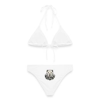 Ein Erminig – bretonischer Hermelin und Wellen - Frauen Bikini - Weiß - Hinten - AI Model Female 172 dark (172cm)