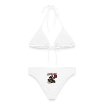 Kosmische Kollision – Komisches Biker-Überholen - Frauen Bikini - Weiß - Hinten - AI Model Female 172 dark (172cm)