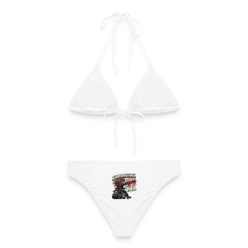 Windgestyltes Haar – lustiger Biker-Überhol-Witz - Frauen Bikini - Weiß - Hinten - AI Model Female 172 dark (172cm)