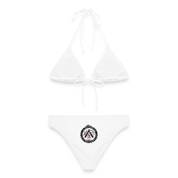Camper lustiger Spruch 3-farbig individuell konfig - Frauen Bikini - Weiß - Hinten - AI Model Female 172 dark (172cm)