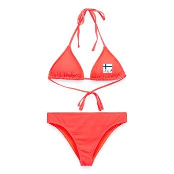 FINLAND FLAG - HAPPY SIGN - Frauen Bikini - Korallenrot - Vorne - AI Model Female 172 dark (172cm)