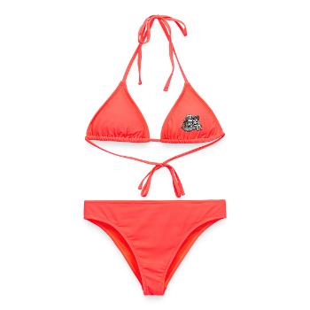 Astronaut Hund Bulldog Weltraumhumor - Frauen Bikini - Korallenrot - Vorne - AI Model Female 172 dark (172cm)