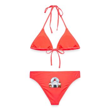 Schneekugel Santa Gnomes Jubel - Frauen Bikini - Korallenrot - Hinten - AI Model Female 172 dark (172cm)