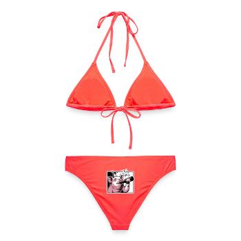 Cochon avec bouteille de fête et de célébration - Bikini femme - corail - Dos - AI Model Female 172 dark (172cm)