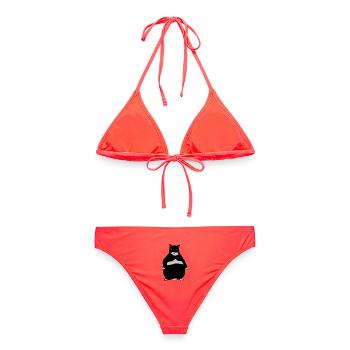 Fat Cat Meme - Frauen Bikini - Korallenrot - Hinten - AI Model Female 172 dark (172cm)