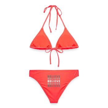 Glauben im Raster – Grau Weiß - Frauen Bikini - Korallenrot - Hinten - AI Model Female 172 dark (172cm)