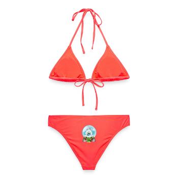 Schneekugel Weihnachtsmann mit Zuckerstangen - Frauen Bikini - Korallenrot - Hinten - AI Model Female 172 dark (172cm)