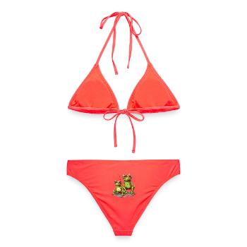 Grenouilles vertes fraîches avec des lunettes de soleil orange - Bikini femme - corail - Dos - AI Model Female 172 dark (172cm)