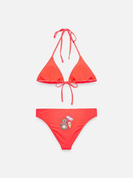 Katze mit Eistüte - Frauen Bikini - Korallenrot
