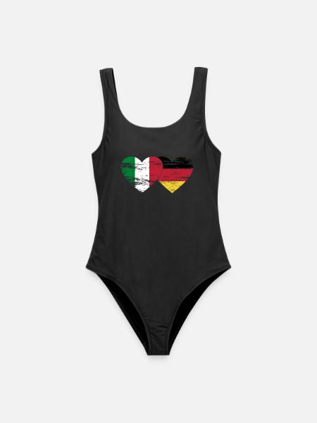 Italien Deutschland Flagge Herz used - Frauen Badeanzug - Schwarz