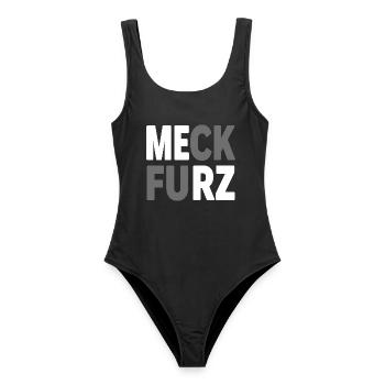 Meck Furz | Merz - nicht mein Kanzler - Frauen Badeanzug - Schwarz - Vorne - AI Model Female 172 light (172cm)