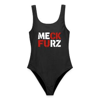 Meck Furz | Merz - nicht mein Kanzler - Frauen Badeanzug - Schwarz - Vorne - AI Model Female 172 light (172cm)