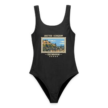 Großbritannien Edinburgh Vintage Reisemarke - Frauen Badeanzug - Schwarz - Vorne - AI Model Female 172 light (172cm)