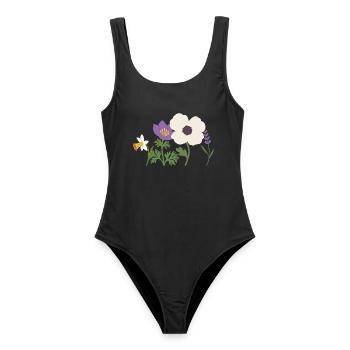 Mohn · Narzisse · Natur · Bunter Lavendel - Frauen Badeanzug - Schwarz - Vorne - AI Model Female 172 light (172cm)