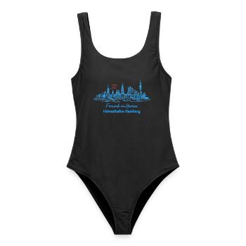 Heimathafen Hamburg – Skyline One Line Art - Frauen Badeanzug - Schwarz - Vorne - AI Model Female 172 light (172cm)