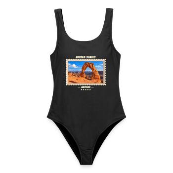 Vereinigte Staaten Arches Vintage Reisemarke - Frauen Badeanzug - Schwarz - Vorne - AI Model Female 172 light (172cm)