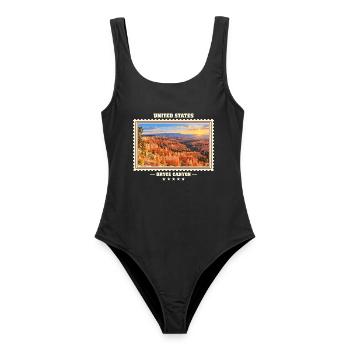 Vereinigte Staaten Bryce Canyon Vintage Reisemarke - Frauen Badeanzug - Schwarz - Vorne - AI Model Female 172 light (172cm)