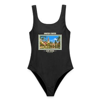 Vereinigte Staaten San Diego Vintage Reisemarke - Frauen Badeanzug - Schwarz - Vorne - AI Model Female 172 light (172cm)