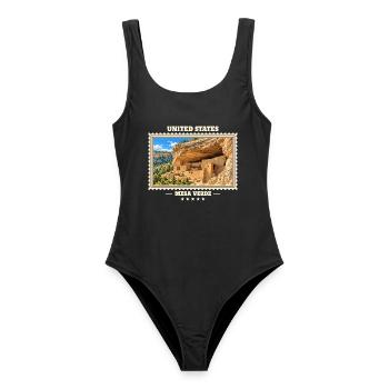 Vereinigte Staaten Mesa Verde Vintage Reisemarke - Frauen Badeanzug - Schwarz - Vorne - AI Model Female 172 light (172cm)