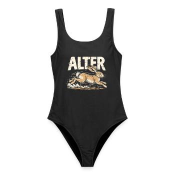 Alter Hase – Retro Hasen Spruch - Frauen Badeanzug - Schwarz - Vorne - AI Model Female 172 light (172cm)
