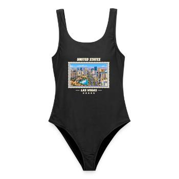 Vereinigte Staaten Las Vegas Vintage Reisemarke - Frauen Badeanzug - Schwarz - Vorne - AI Model Female 172 light (172cm)