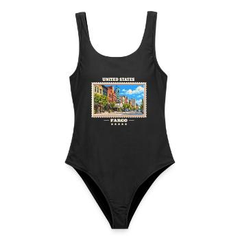 Vereinigte Staaten Fargo Vintage Reisemarke - Frauen Badeanzug - Schwarz - Vorne - AI Model Female 172 light (172cm)