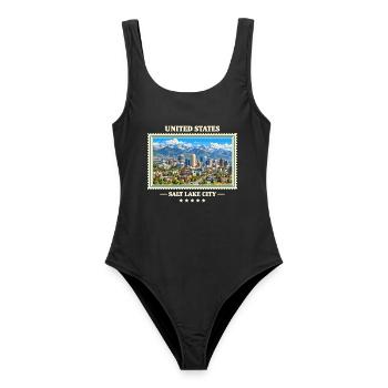 Vereinigte Staaten Salt Lake City Vintage Marke - Frauen Badeanzug - Schwarz - Vorne - AI Model Female 172 light (172cm)