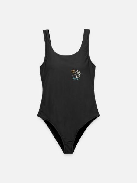 Summer Beach Surf – Palme, Wellen & Sonne - Frauen Badeanzug - Schwarz