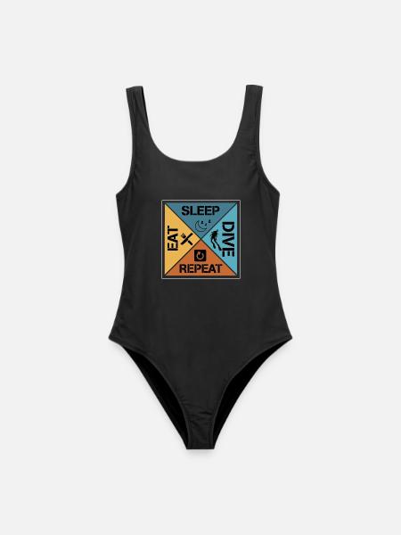 Eat sleep dive repeat - Frauen Badeanzug - Schwarz