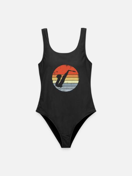 Vintage Saxophon Skizze - Frauen Badeanzug - Schwarz