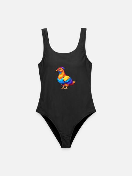 Moorhuhn Bunte Kawaii Cartoon Figur Vogel - Frauen Badeanzug - Schwarz