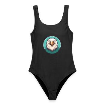 aigle kawaii dessin animé personnage animal visage d’animal de compagnie - Maillot de bain femme - noir - Devant - AI Model Female 172 light (172cm)