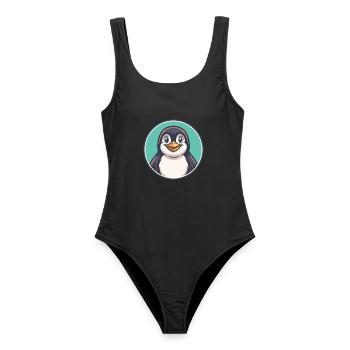 Pingouin Kawaii Dessin animé Personnage Animal Visage D’animal - Maillot de bain femme - noir - Devant - AI Model Female 172 light (172cm)