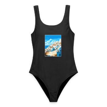 Karpathos Griechenland Reise Poster Souvenir Farbe WPA - Frauen Badeanzug - Schwarz - Vorne - AI Model Female 172 light (172cm)