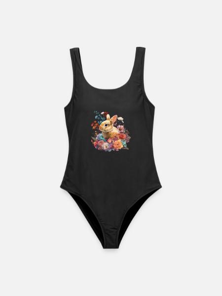 Hase Kaninchen Blumen Floral - Frauen Badeanzug - Schwarz