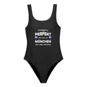 Niemand ist perfekt München - Frauen Badeanzug - Schwarz - Vorne - AI Model Female 172 light (172cm)