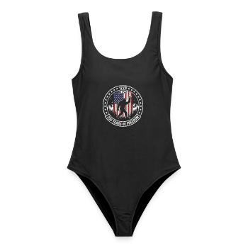 Bigfoot 250 Jahre Freiheit USA Flagge - Frauen Badeanzug - Schwarz - Vorne - AI Model Female 172 light (172cm)
