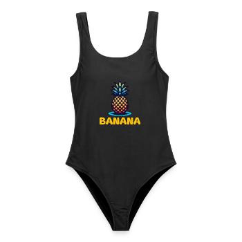 Ananas Banana Wortwitz – Lustiger Früchte Humor - Frauen Badeanzug - Schwarz - Vorne - AI Model Female 172 light (172cm)