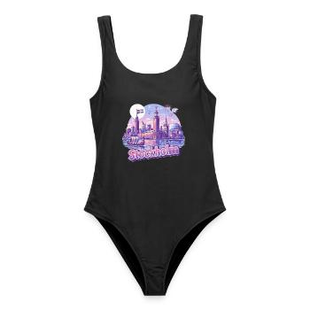 Stockholm Skyline Pink – Stolz & Souvenir Spruch - Frauen Badeanzug - Schwarz - Vorne - AI Model Female 172 light (172cm)