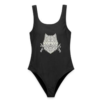 Wolf bricht Ketten Freiheit Tattoo Style - Frauen Badeanzug - Schwarz - Vorne - AI Model Female 172 light (172cm)