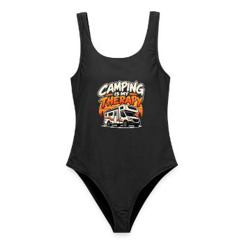 Camping Is My Therapy – Wohnmobil Camper - Frauen Badeanzug - Schwarz - Vorne - AI Model Female 172 light (172cm)