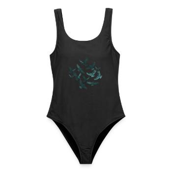 Teal Vogelflug Muster - Frauen Badeanzug - Schwarz - Vorne - AI Model Female 172 light (172cm)