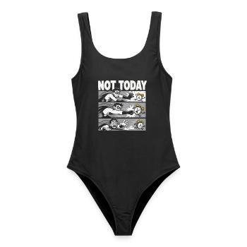 Not Today – Morgenmuffel gegen den Wecker - Frauen Badeanzug - Schwarz - Vorne - AI Model Female 172 light (172cm)