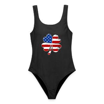 USA Flagge Vierblättriges Kleeblatt - Frauen Badeanzug - Schwarz - Vorne - AI Model Female 172 light (172cm)