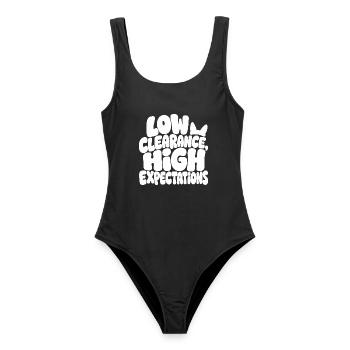 Hundehumor – Low Clearance High Expectations - Frauen Badeanzug - Schwarz - Vorne - AI Model Female 172 light (172cm)